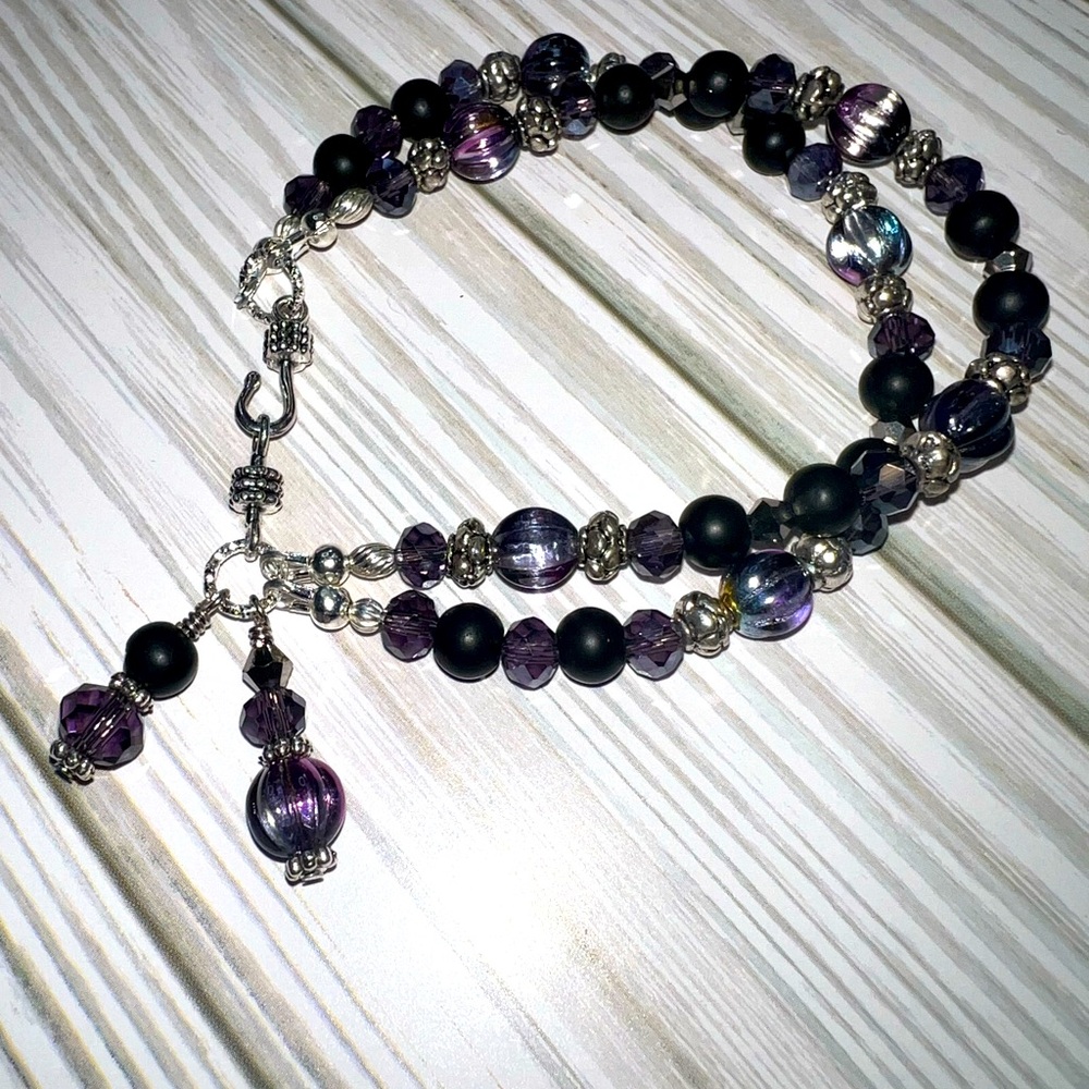 HM106- Purple Czech glass two strand bracelet
